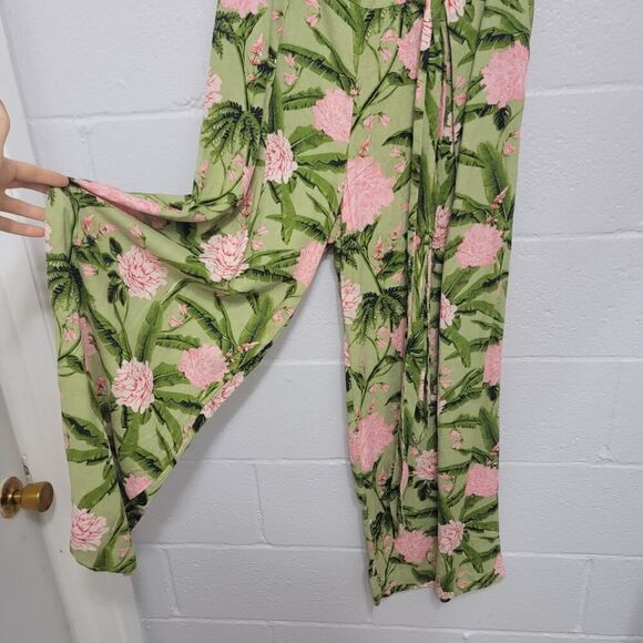 Linen Summer Boho Festival Wide Leg Tropical Floral Pants - Picture 6 of 11